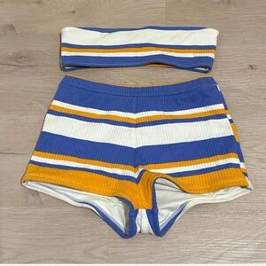 Triangl Swimwear Blue and Yellow Striped Shorts